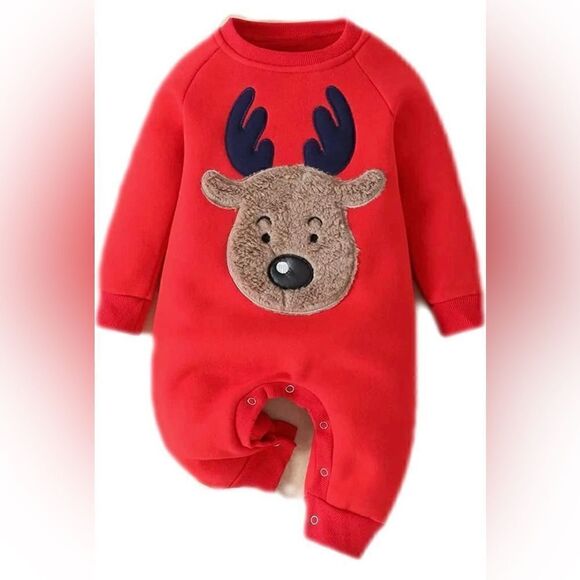 New Born Red Baby Reindeer Jumpsuit Romper Baby Suit - Picture 1 of 2